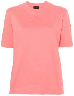 Moncler T-Shirt met reliëf logo Moncler , Pink , Dames - L,M