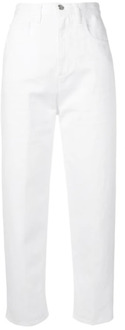 Moncler Witte Logo Mom Fit Jeans Moncler , White , Dames - 2XS