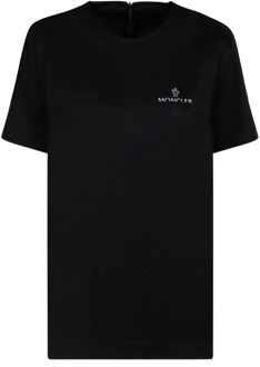 Moncler Zwart Katoenen Jersey Logo T-Shirt Moncler , Black , Dames - Xl,L,M,S