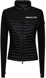 Moncler Zwarte gewatteerde jas met logo print Moncler , Black , Dames