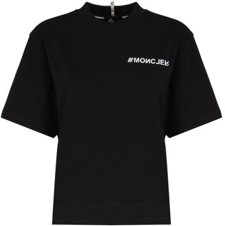 Moncler Zwarte katoenen T-shirts en Polos Moncler , Black , Dames - Xl,L,M,S,Xs