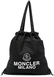 Moncler Zwarte katoenen tote tas met trekkoord Moncler , Black , Heren - ONE Size