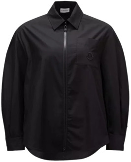 Moncler Zwarte Poplin Zip-Up Shirt Lichtgewicht Katoen Moncler , Black , Dames - S,Xs,2Xs