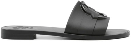 Moncler Zwarte Slide Sandalen met Logo Detail Moncler , Black , Dames - 39 Eu,38 Eu,35 Eu,41 Eu,40 Eu,37 Eu,36 EU