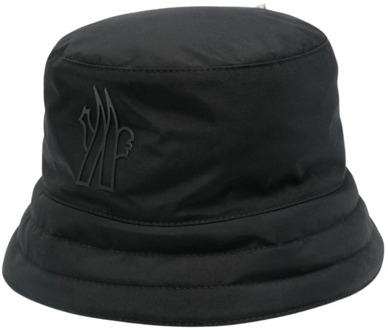 Moncler Zwarte Textuurafwerking Logo Detail Hoed Moncler , Black , Heren - L,M,S
