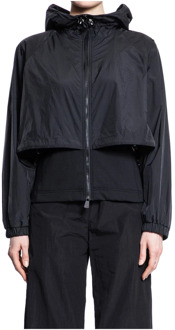 Moncler Zwarte Zip-Up Cardigan met Transparante Overlay Moncler , Black , Dames - L,M,S
