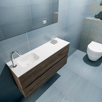 Mondiaz ADA 100cm toiletmeubel dark brown. LEX wastafel talc links 1 kraangat