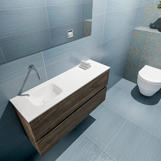 Mondiaz ADA 100cm toiletmeubel dark brown. LEX wastafel talc links zonder kraangat