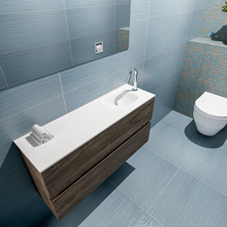 Mondiaz ADA 100cm toiletmeubel dark brown. LEX wastafel talc rechts 1 kraangat