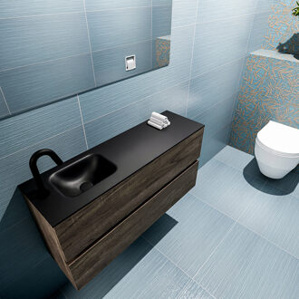 Mondiaz ADA 100cm toiletmeubel dark brown. LEX wastafel urban links 1 kraangat