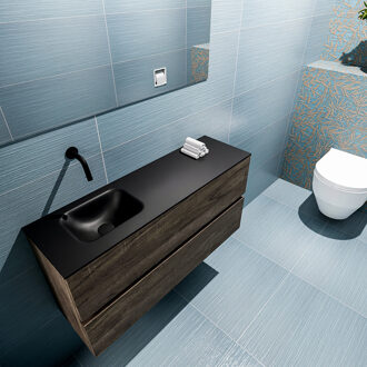 Mondiaz ADA 100cm toiletmeubel dark brown. LEX wastafel urban links zonder kraangat