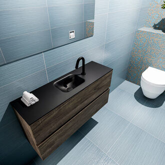 Mondiaz ADA 100cm toiletmeubel dark brown. LEX wastafel urban midden 1 kraangat