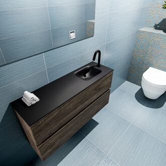 Mondiaz ADA 100cm toiletmeubel dark brown. LEX wastafel urban rechts 1 kraangat