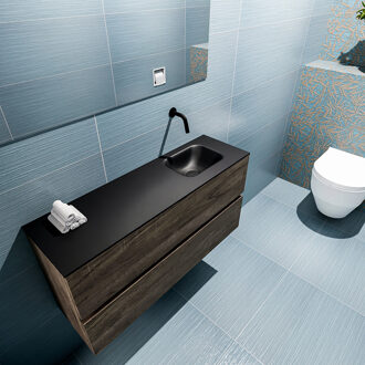 Mondiaz ADA 100cm toiletmeubel dark brown. LEX wastafel urban rechts zonder kraangat