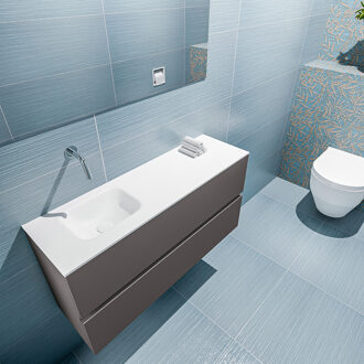 Mondiaz ADA 100cm toiletmeubel dark grey. LEX wastafel talc links zonder kraangat