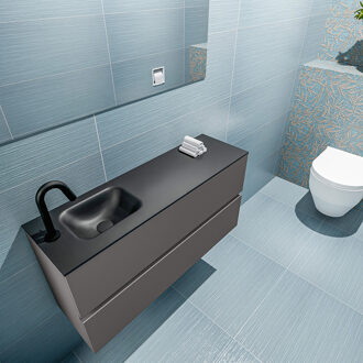 Mondiaz ADA 100cm toiletmeubel dark grey. LEX wastafel urban links 1 kraangat