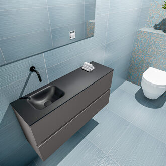 Mondiaz ADA 100cm toiletmeubel dark grey. LEX wastafel urban links zonder kraangat