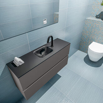 Mondiaz ADA 100cm toiletmeubel dark grey. LEX wastafel urban midden 1 kraangat