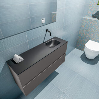 Mondiaz ADA 100cm toiletmeubel dark grey. LEX wastafel urban rechts zonder kraangat