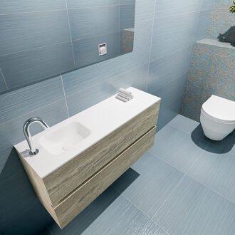 Mondiaz ADA 100cm toiletmeubel light brown grey. LEX wastafel talc links 1 kraangat