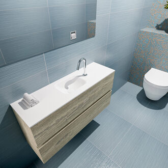 Mondiaz ADA 100cm toiletmeubel light brown grey. LEX wastafel talc midden 1 kraangat