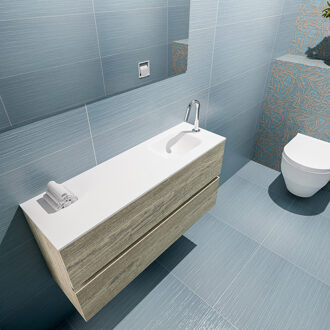 Mondiaz ADA 100cm toiletmeubel light brown grey. LEX wastafel talc rechts 1 kraangat