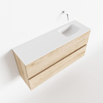 Mondiaz ADA 100cm toiletmeubel washed oak. LEX wastafel talc rechts zonder kraangat