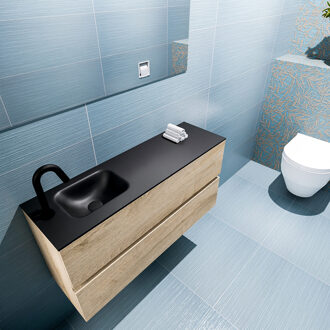 Mondiaz ADA 100cm toiletmeubel washed oak. LEX wastafel urban links 1 kraangat