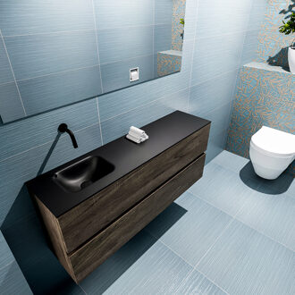 Mondiaz ADA 120cm toiletmeubel dark brown. LEX wastafel urban links zonder kraangat