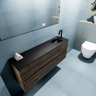 Mondiaz ADA 120cm toiletmeubel dark brown. LEX wastafel urban rechts 1 kraangat