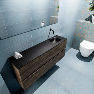 Mondiaz ADA 120cm toiletmeubel dark brown. LEX wastafel urban rechts zonder kraangat