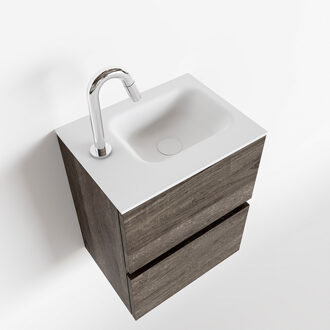 Mondiaz ADA 40cm toiletmeubel dark brown. LEX wastafel talc links 1 kraangat