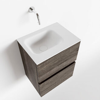 Mondiaz ADA 40cm toiletmeubel dark brown. LEX wastafel talc rechts zonder kraangat