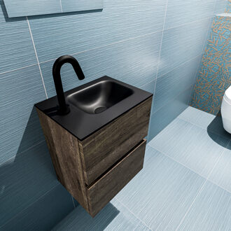 Mondiaz ADA 40cm toiletmeubel dark brown. LEX wastafel urban rechts 1 kraangat