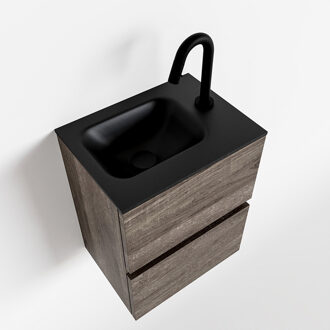 Mondiaz ADA 40cm toiletmeubel dark brown. LEX wastafel urban rechts 1 kraangat