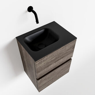 Mondiaz ADA 40cm toiletmeubel dark brown. LEX wastafel urban rechts zonder kraangat