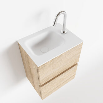 Mondiaz ADA 40cm toiletmeubel washed oak. LEX wastafel talc rechts 1 kraangat