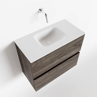 Mondiaz ADA 60cm toiletmeubel dark brown. LEX wastafel talc midden zonder kraangat