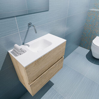 Mondiaz ADA 60cm toiletmeubel washed oak. LEX wastafel talc midden zonder kraangat