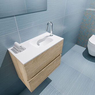 Mondiaz ADA 60cm toiletmeubel washed oak. LEX wastafel talc rechts 1 kraangat