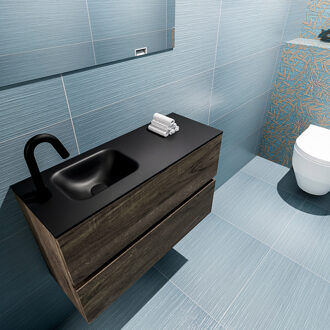 Mondiaz ADA 80cm toiletmeubel dark brown. LEX wastafel urban links 1 kraangat