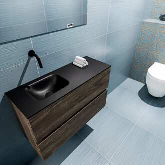 Mondiaz ADA 80cm toiletmeubel dark brown. LEX wastafel urban links zonder kraangat