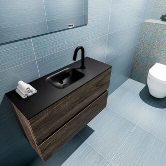 Mondiaz ADA 80cm toiletmeubel dark brown. LEX wastafel urban midden 1 kraangat