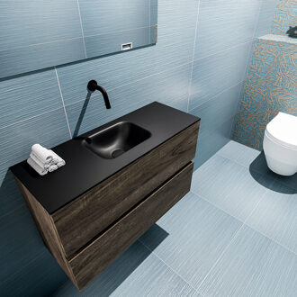 Mondiaz ADA 80cm toiletmeubel dark brown. LEX wastafel urban midden zonder kraangat