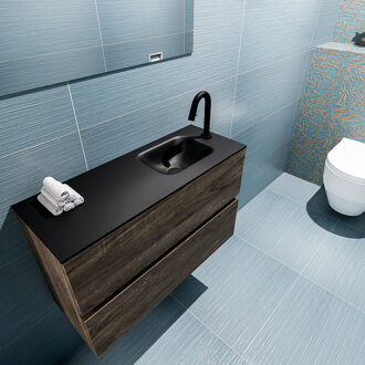 Mondiaz ADA 80cm toiletmeubel dark brown. LEX wastafel urban rechts 1 kraangat