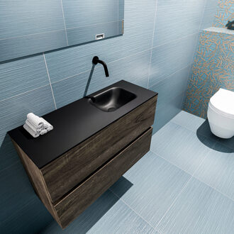 Mondiaz ADA 80cm toiletmeubel dark brown. LEX wastafel urban rechts zonder kraangat