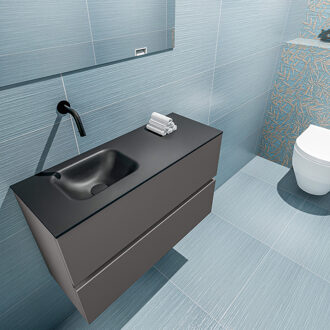 Mondiaz ADA 80cm toiletmeubel dark grey. LEX wastafel urban links zonder kraangat