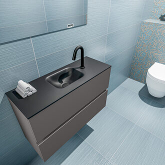 Mondiaz ADA 80cm toiletmeubel dark grey. LEX wastafel urban midden 1 kraangat