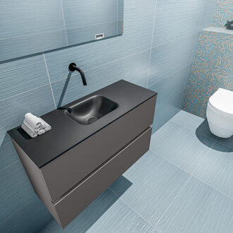 Mondiaz ADA 80cm toiletmeubel dark grey. LEX wastafel urban midden zonder kraangat