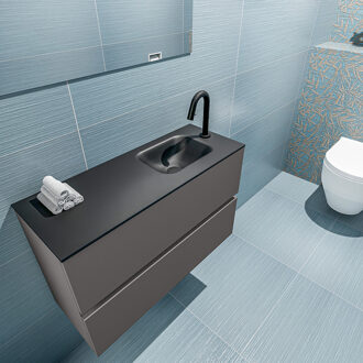 Mondiaz ADA 80cm toiletmeubel dark grey. LEX wastafel urban rechts 1 kraangat